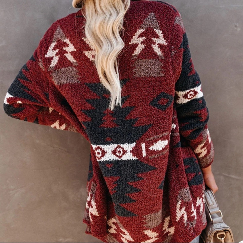 TrIbal Aztec Pocket Oversized Boyfriend Cardigan - Picture 3 of 16